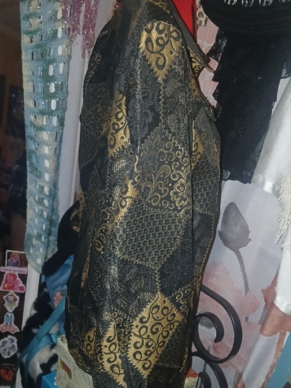 Ruby Rd. Black and Gold Patterned Jean Jacket - Picture 6 of 9